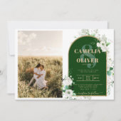 Invitation Budget Tout-en-1 Roses blanches Mariage vert Code  (Devant)