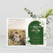 Invitation Budget Tout-en-1 Roses blanches Mariage vert Code  (Debout devant)