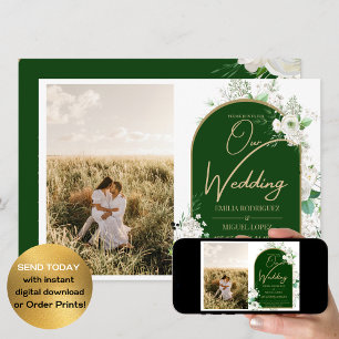 Invitation Budget Tout-en-1 Roses blanches Mariage vert Code 