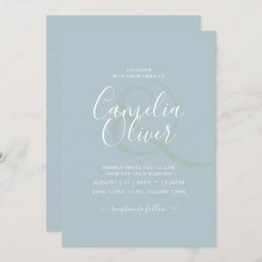 Invitation BUDGET Verre de mer Sage vert Mariage monochrome (Devant / Derrière)