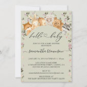 Invitation Budget Vert Bonjour Baby shower Animaux forestiers (Devant)
