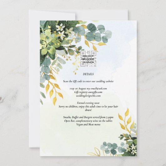 Invitation BUDGET Vert or Eucalyptus Feuille Mariage (Dos)