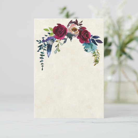 Invitation Budget vide Mariage floral boho rouge  (Debout devant)
