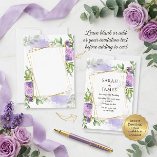 Invitation Budget vierge Élégant mariage floral violet