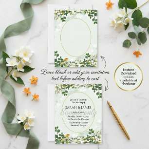 Invitation Budget vierge Eucalyptus or et oiseau mariage