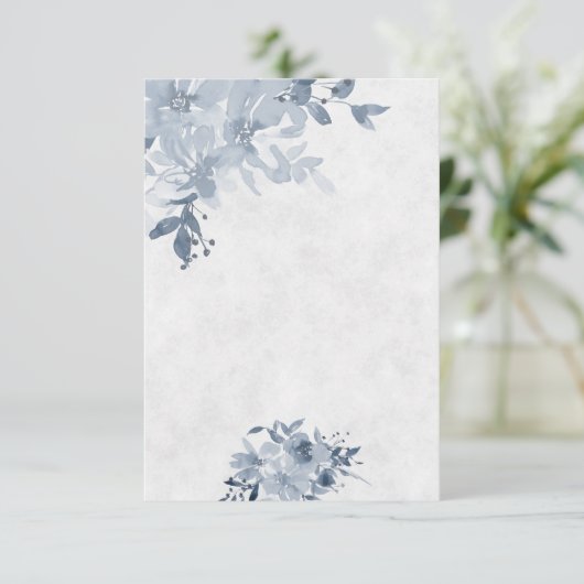 Invitation Budget vierge Fleurs aquarelle bleue mariage (Debout devant)