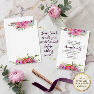 Invitation Budget vierge Fleurs aquarelles roses mariage
