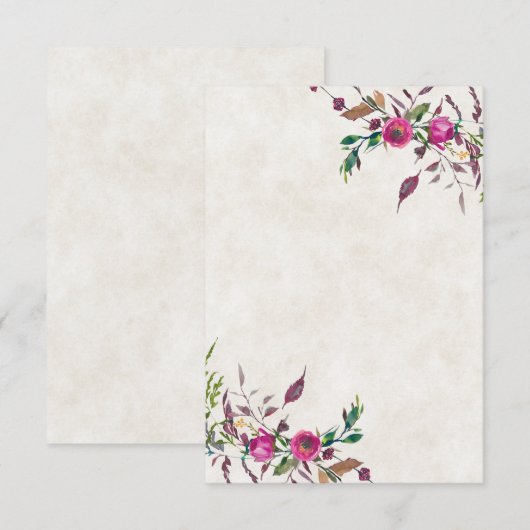 Invitation Budget vierge Fleurs libres rose mariage (Devant / Derrière)