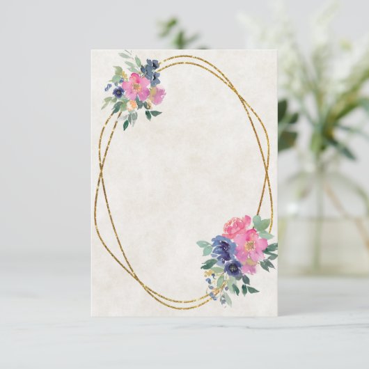 Invitation Budget vierge Fleurs rose et bleu mariage (Debout devant)