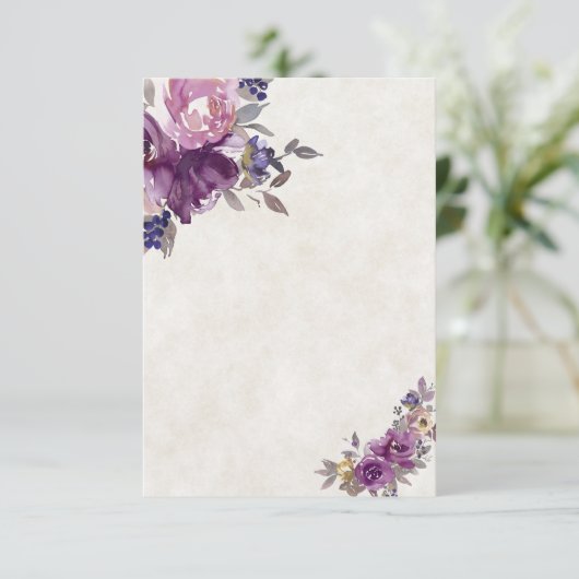 Invitation Budget vierge floral mariage aquarelle violette  (Debout devant)