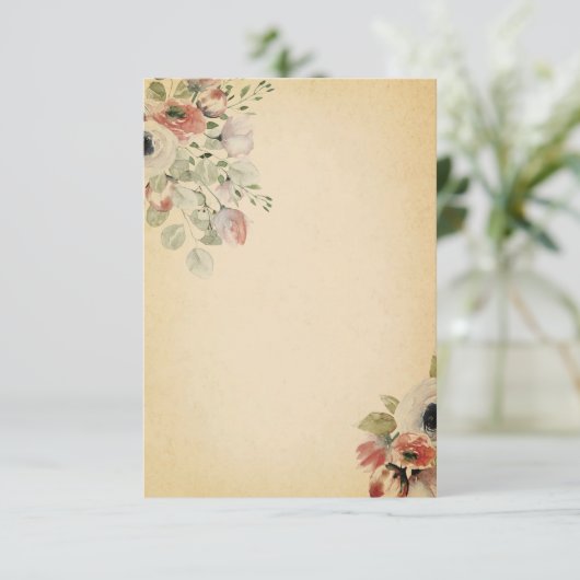 Invitation Budget vierge floral rose sur parchemin de mariage (Debout devant)