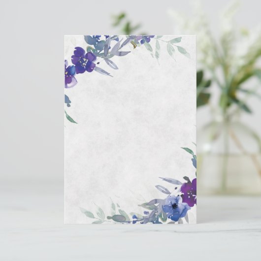 Invitation Budget vierge Mariage floral bleu et violet  (Debout devant)