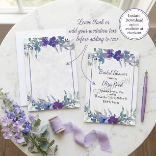Invitation Budget vierge Mariage floral bleu et violet