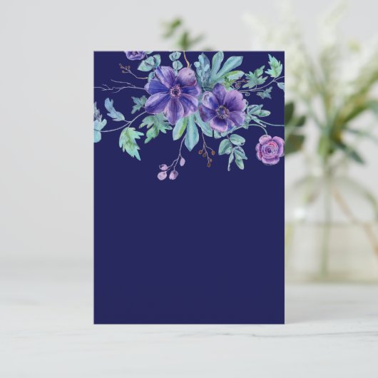Invitation Budget vierge Mariage floral bleu et violet  (Debout devant)