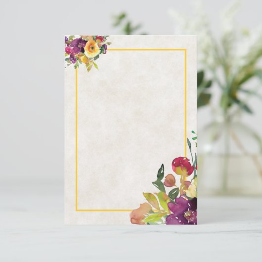 Invitation Budget vierge mariage floral bordeaux et jaune (Debout devant)