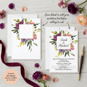 Invitation Budget vierge mariage floral bordeaux et violet