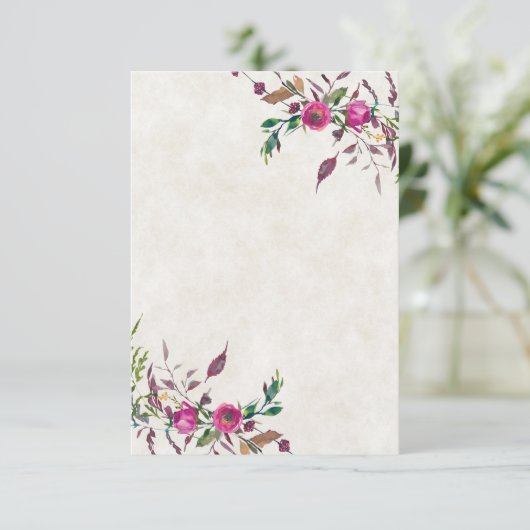 Invitation Budget vierge mariage floral rose décontracté (Debout devant)