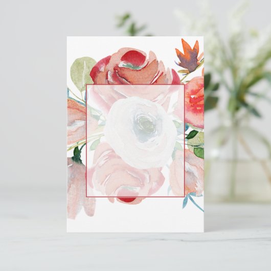 Invitation Budget vierge mariage floral rouge et rose (Debout devant)