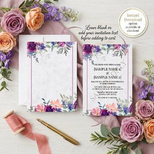 Invitation Budget vierge Mariage floral violet et orange Inv