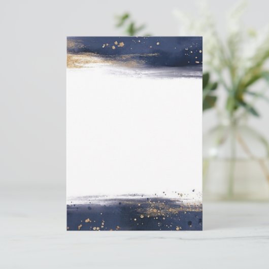 Invitation Budget vierge mariage pinceaux bleus et dorés  (Debout devant)