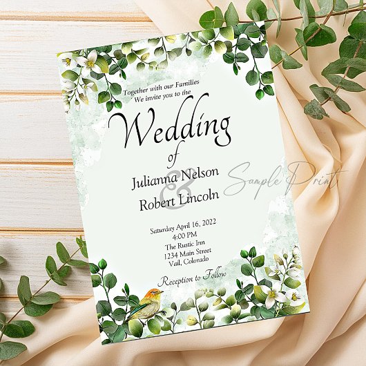 Invitation Budget vierge mariage végétation d'eucalyptus
