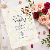 Invitation Budget vierge Rose Pretty et or mariage