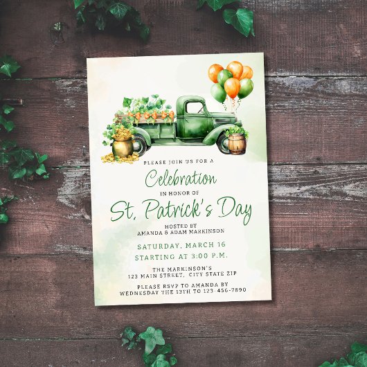 Invitation Budget Vintage Green Truck St. Patricks