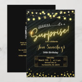 Invitation budgétaire surprise noire et or avec QR (Devant / Derrière)