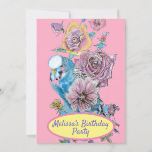 Invitation Budgie oiseau bleu anniversaire enfants filles flo