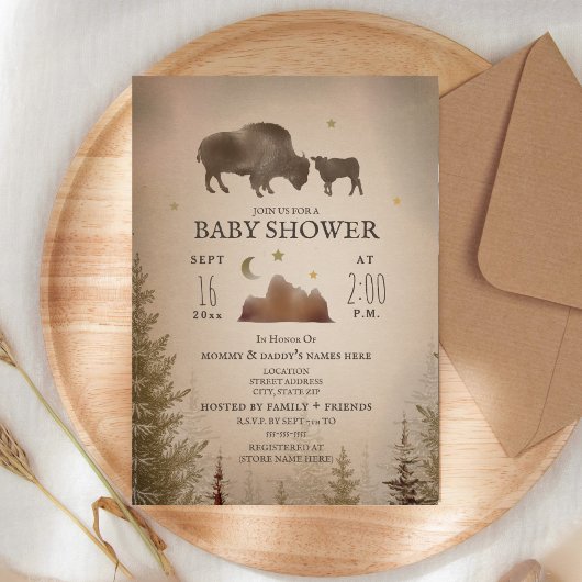 Invitation Buffalo Bison Désert Baby shower À feuillage persi