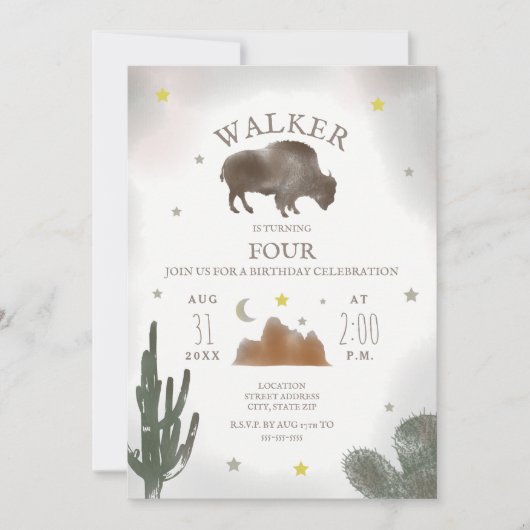 Invitation Buffalo Bison Desert Cactus Anniversaire (Devant)