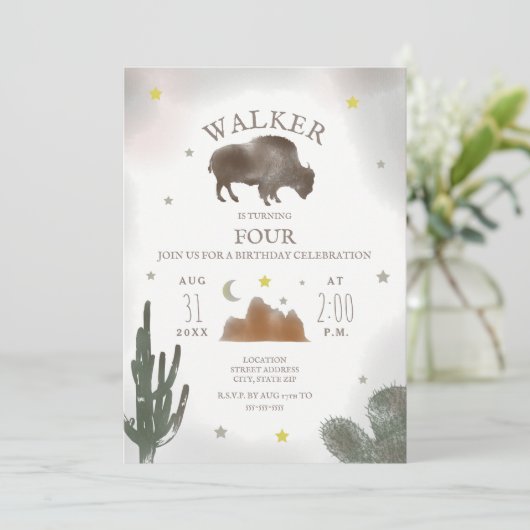 Invitation Buffalo Bison Desert Cactus Anniversaire (Debout devant)