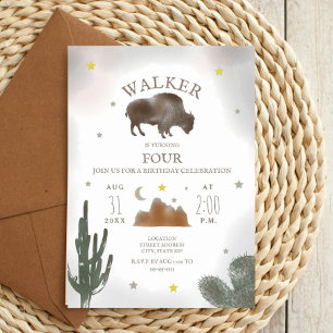 Invitation Buffalo Bison Desert Cactus Anniversaire