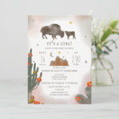 Invitation Buffalo Bison Desert Cactus Girl Baby shower (Debout devant)