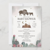Invitation Buffalo Bison Floral Cactus Girl Baby shower (Devant)