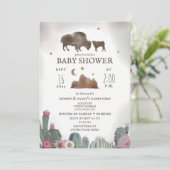 Invitation Buffalo Bison Floral Cactus Girl Baby shower (Debout devant)