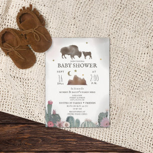 Invitation Buffalo Bison Floral Cactus Girl Baby shower