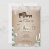 Invitation Buffalo Bison Winter Desert Cactus Baby shower (Devant)