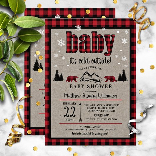 Invitation Buffalo Check Black Bear Baby shower