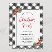 Invitation Buffalo Check Black & White Custom Christmas Party (Devant / Derrière)
