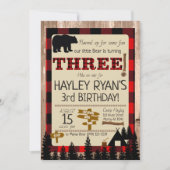 Invitation Buffalo Check Flannel Little Bear 3e anniversaire (Devant)