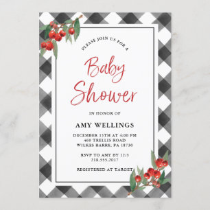 Invitation Buffalo Check Plaid Black White Custom Baby shower