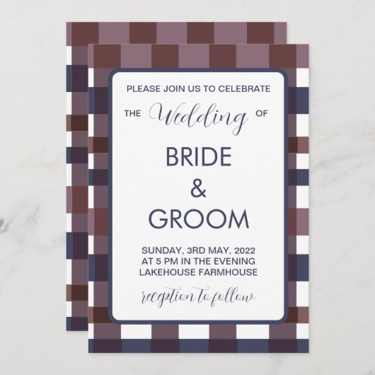 Invitation Buffalo coloré Plaid Pays Lumberjack Mariage (Devant / Derrière)