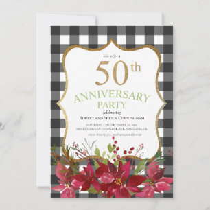 Invitation Buffalo du 50e anniversaire Plaid Red Floral Party