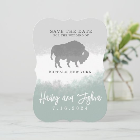Invitation Buffalo gris et vert, Sauvegarder la date (Debout devant)