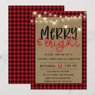 Invitation Buffalo noir rouge plaqué fête virtuelle de Noël
