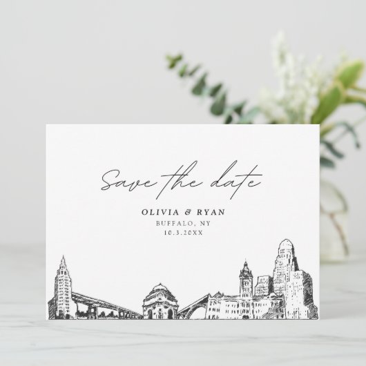 Invitation Buffalo NY Wedding Save the Date Modern (Debout devant)