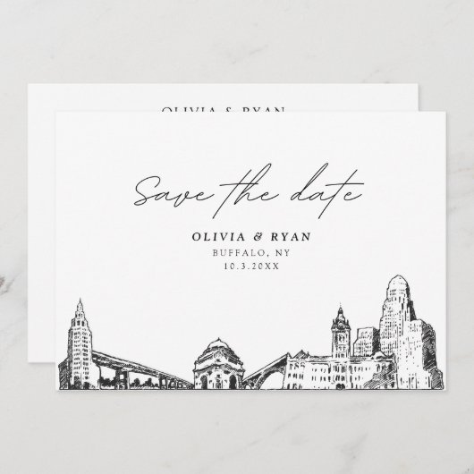 Invitation Buffalo NY Wedding Save the Date Modern (Devant / Derrière)