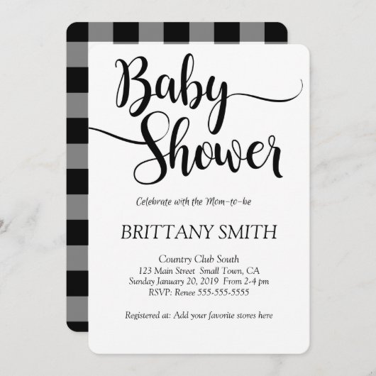Invitation Buffalo Plaid Baby shower simple (Devant / Derrière)