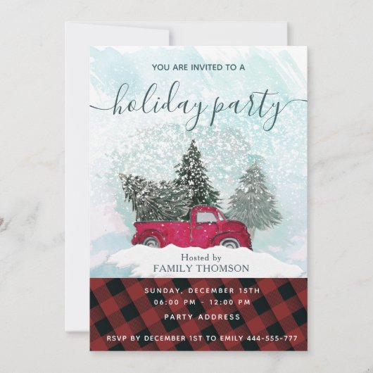 Invitation Buffalo plaid camion rouge scène hiver invi (Devant)